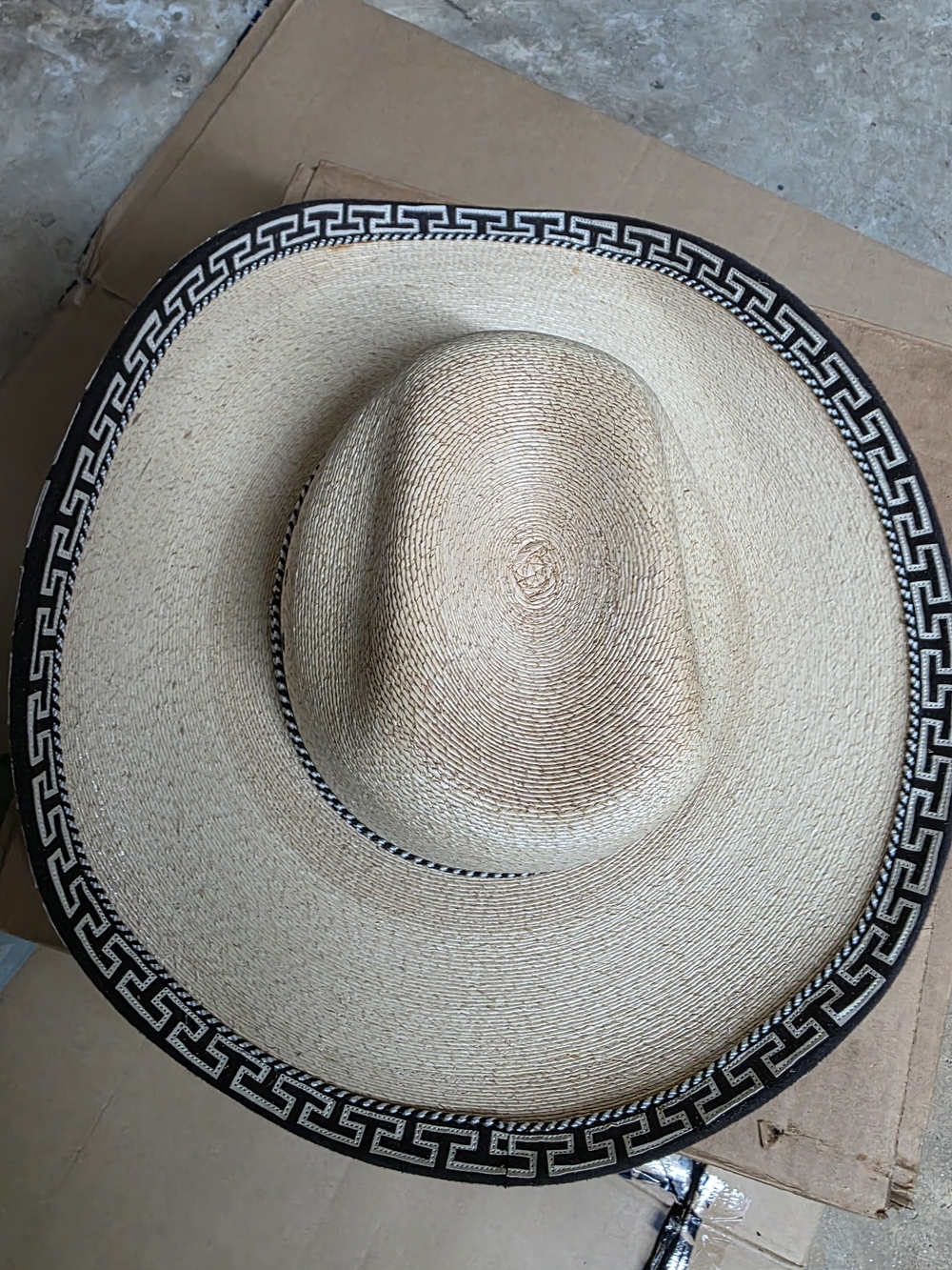 Men's Natural Straw Sombrero Hat with Black Trim - Unbranded